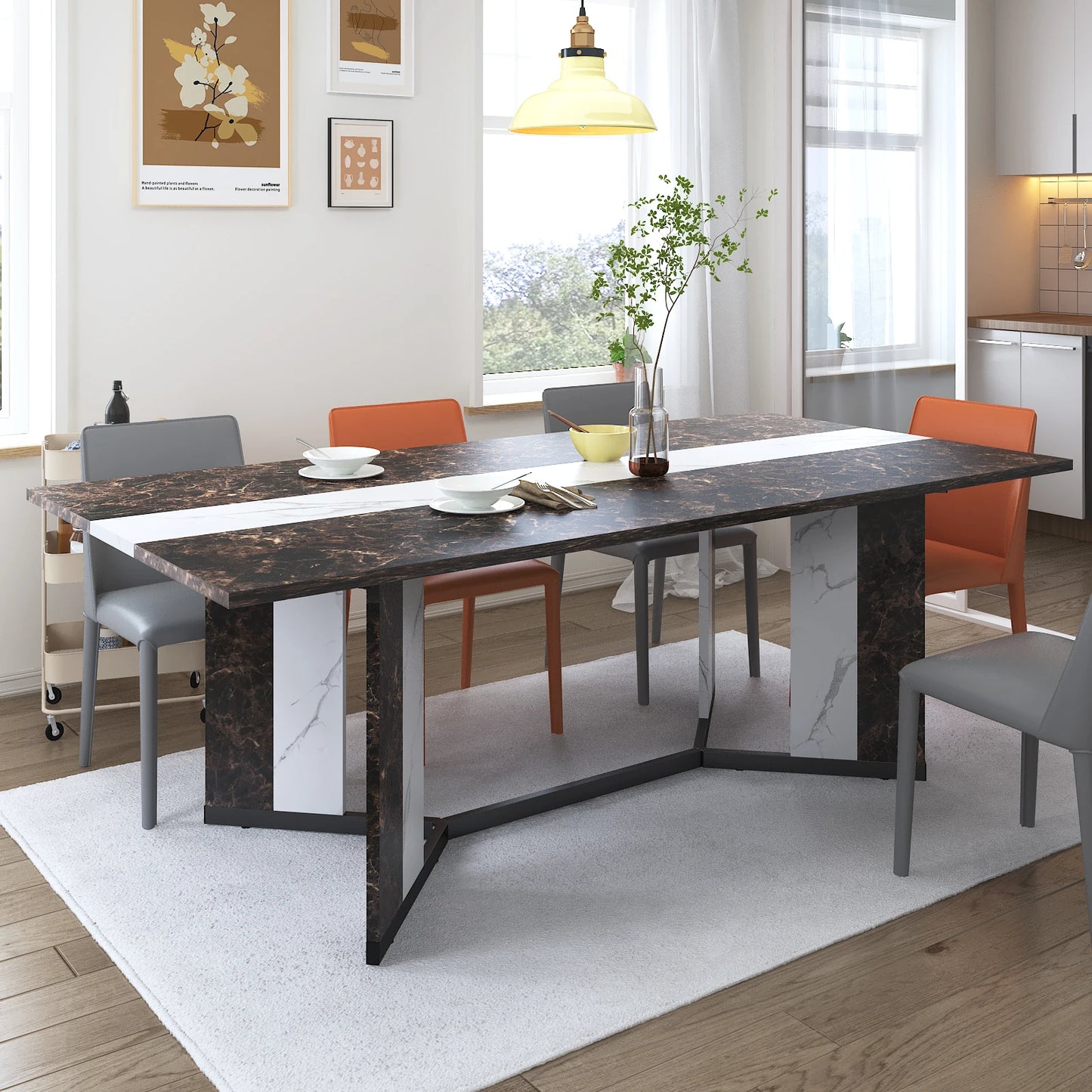 QiaoShiRen Rectangular Dining Table With Wood Top Finish