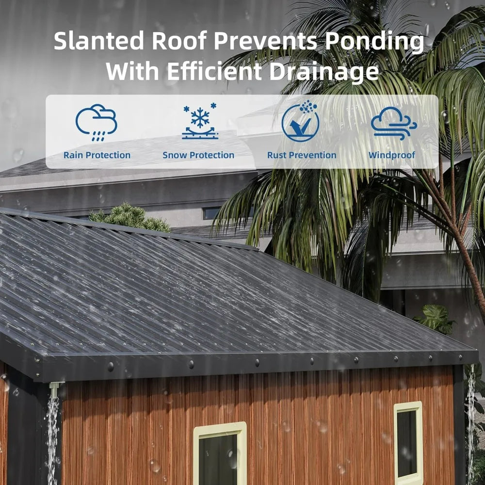 Canovire Outdoor Metal Storage Shed With Floor Lockable Doors Windows