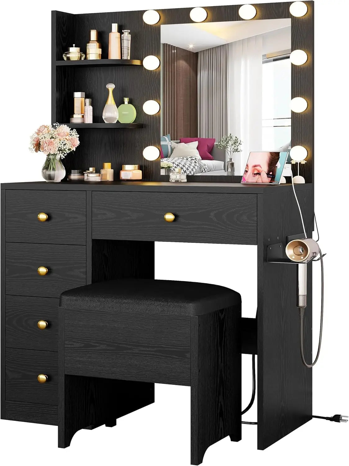 IRONCK Vanity Desk With Mirror And Lights Dressing Table