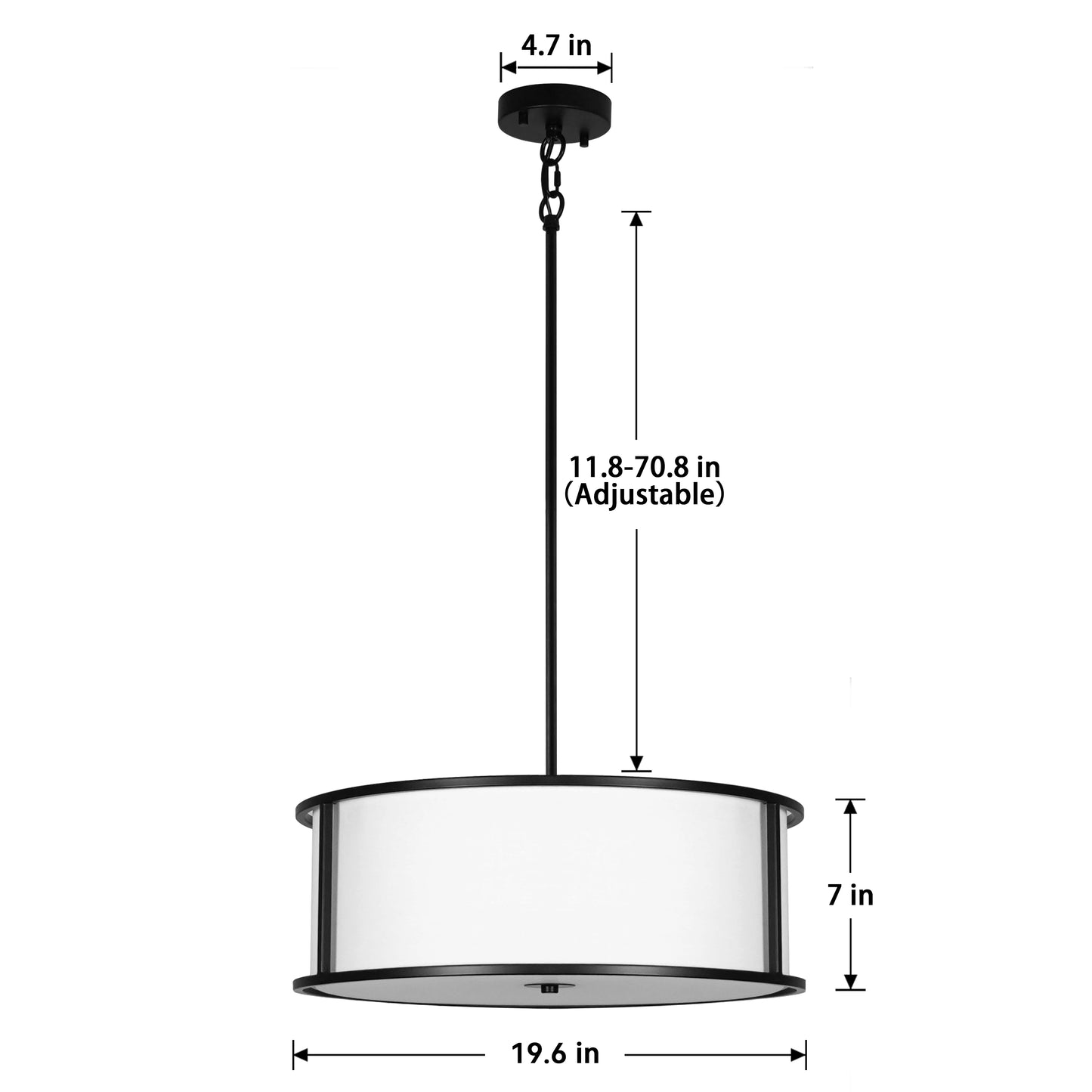 19.6 Inch Black Drum Chandelier 4 Light Dining Room Light