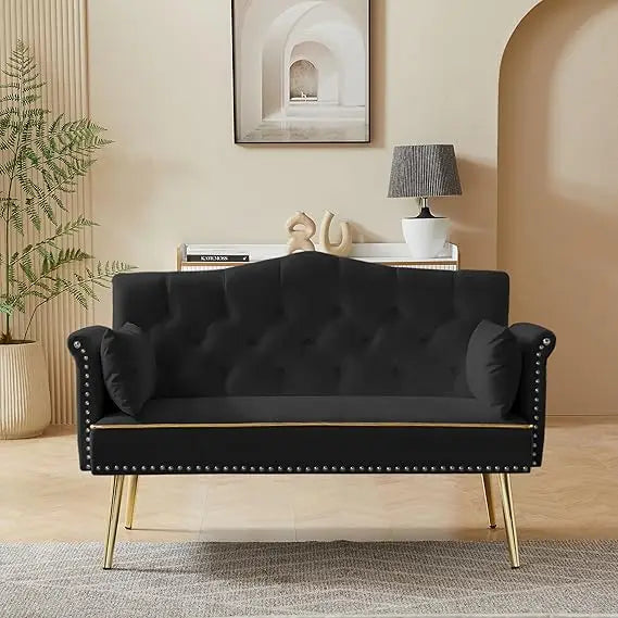 55 Inch Velvet Loveseat Sofa With Gold Metal Legs Tufted