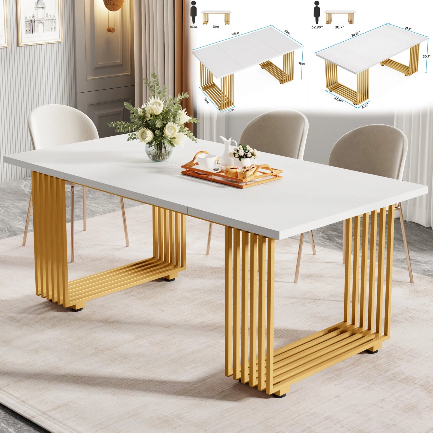 Tribesigns Dining Table For 4 To 6 With Faux Marble Top