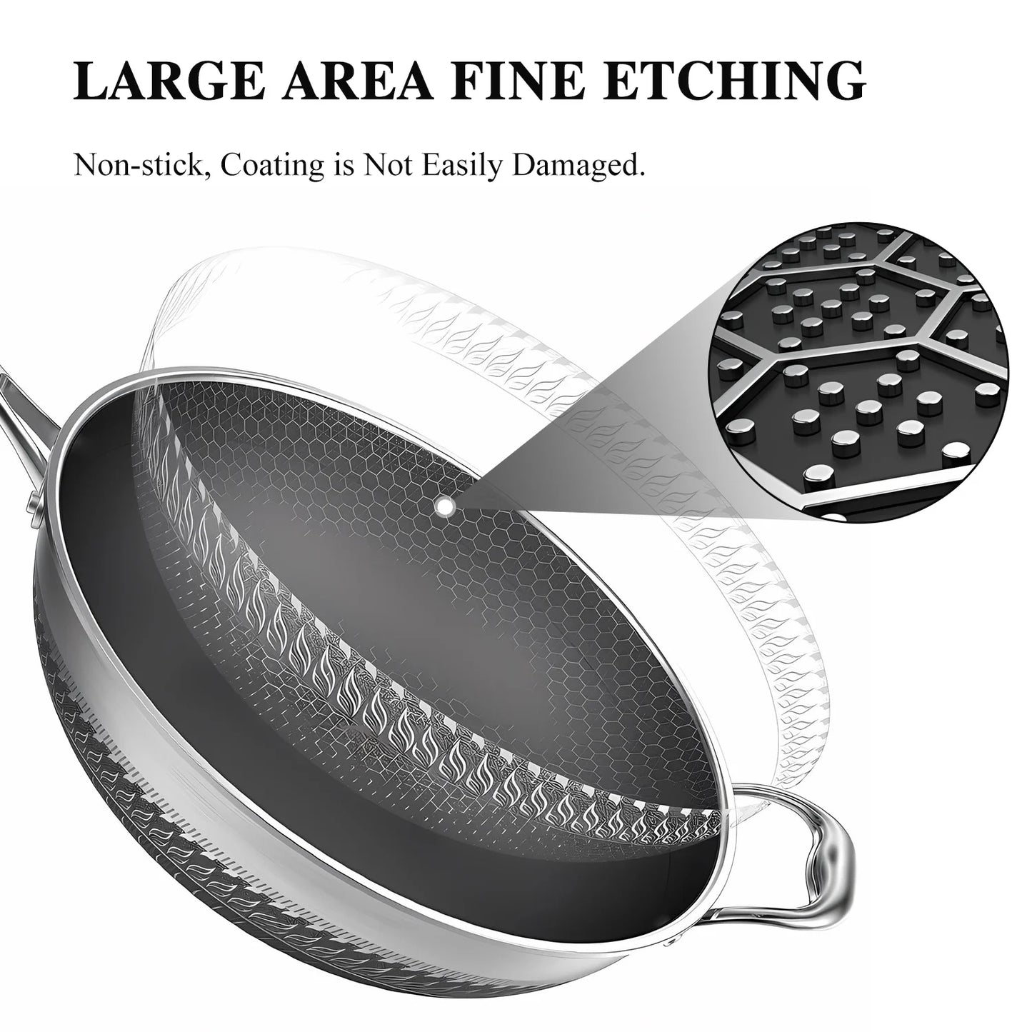Hybrid 13 Inch Wok Pan With Lid PFOA Free Stainless Steel