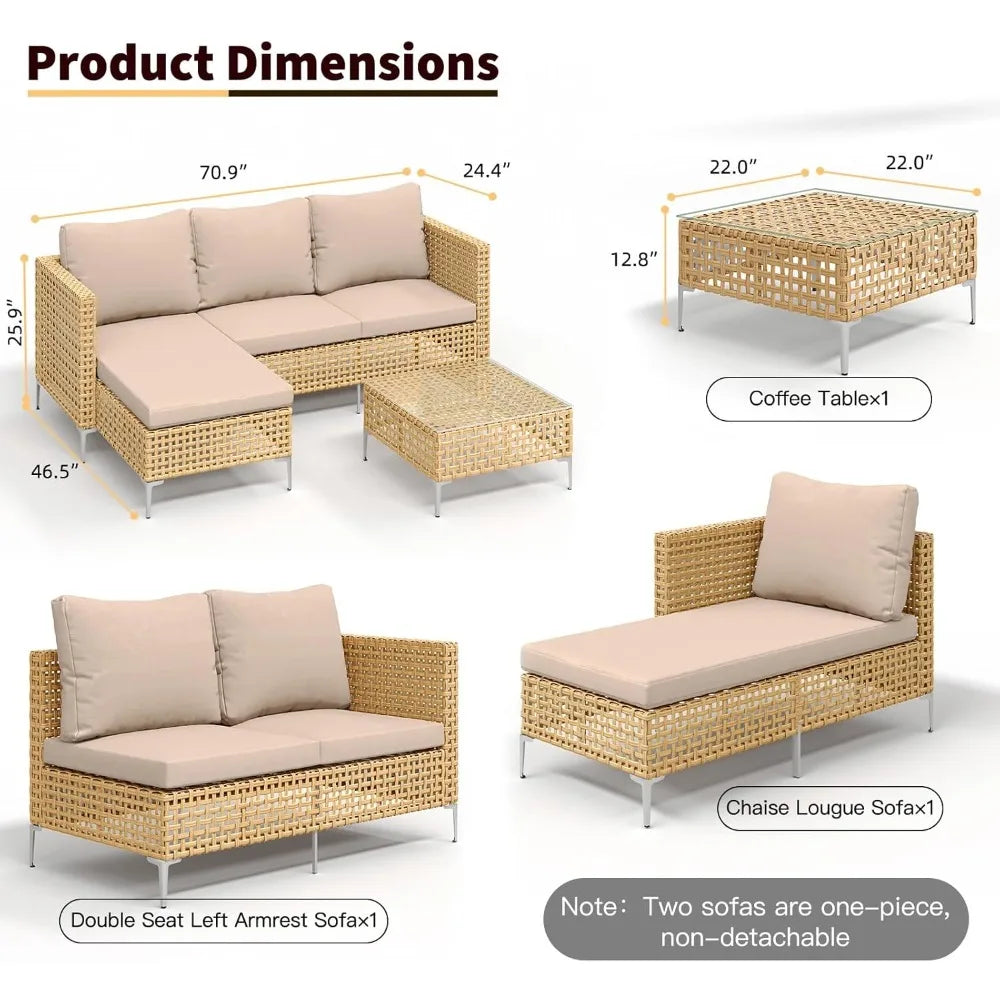 3 Piece Outdoor Patio Furniture Set L Shaped Sectional Sofa