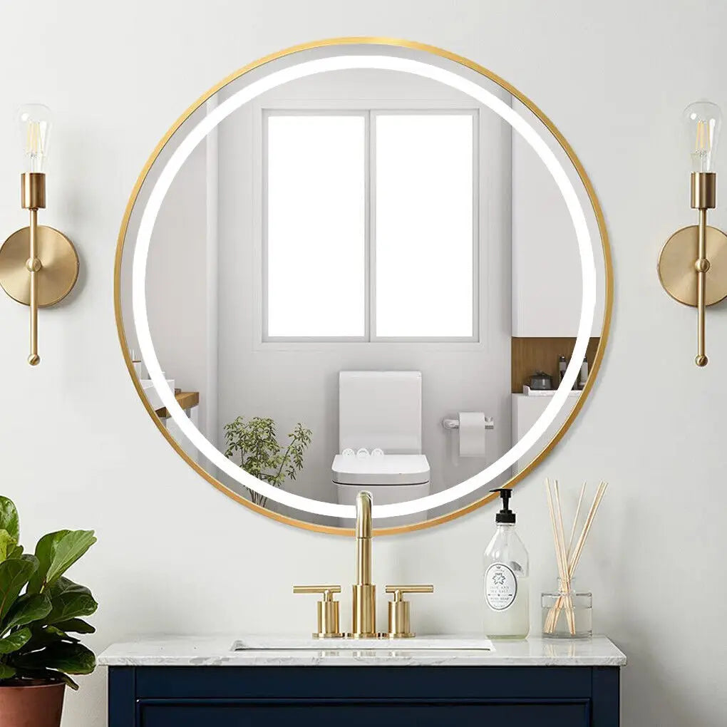 LUVODI Round Dimmable Fogless Mirror With Black Gold Frame