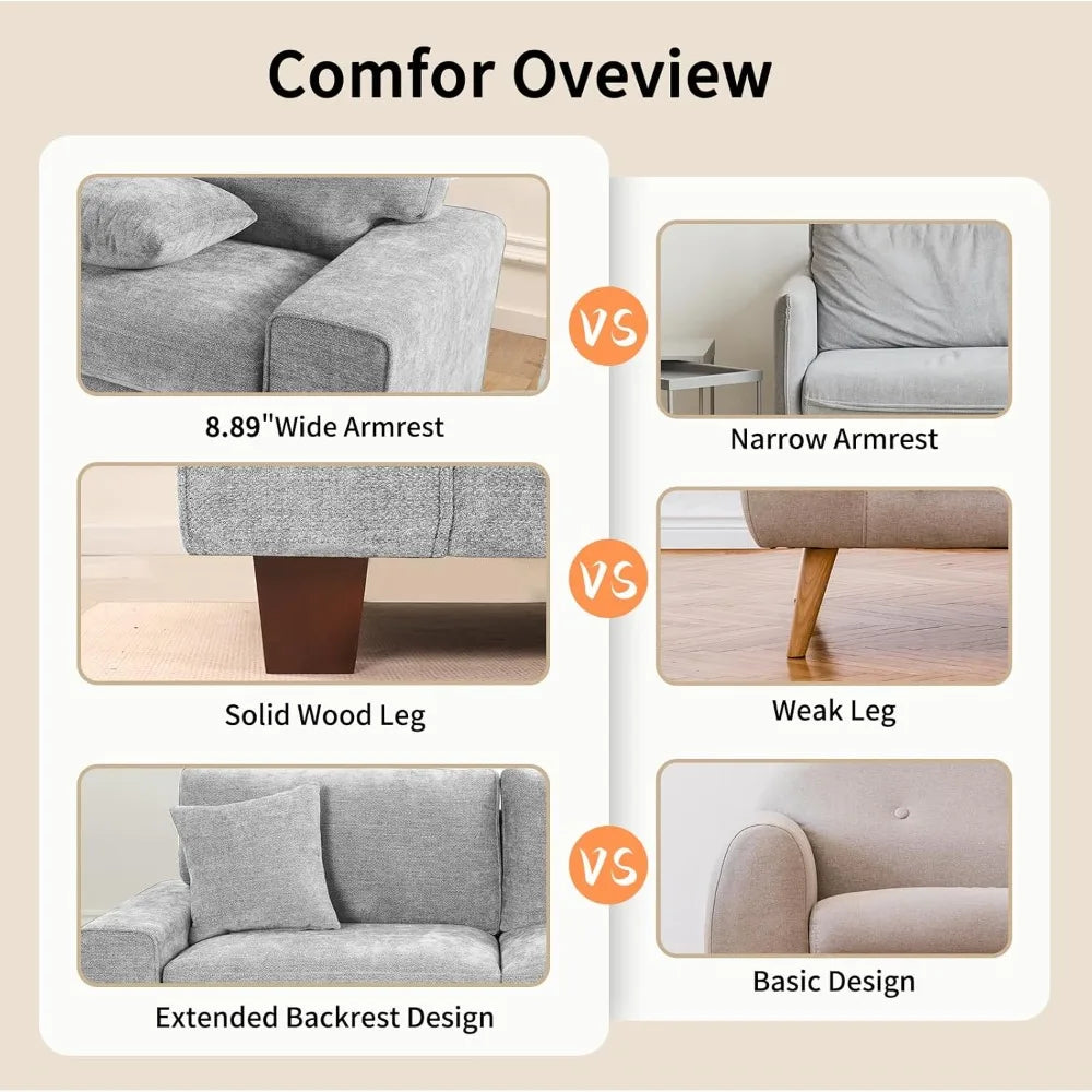 Chenille Sofa Three Seater For Small Spaces With Pillows