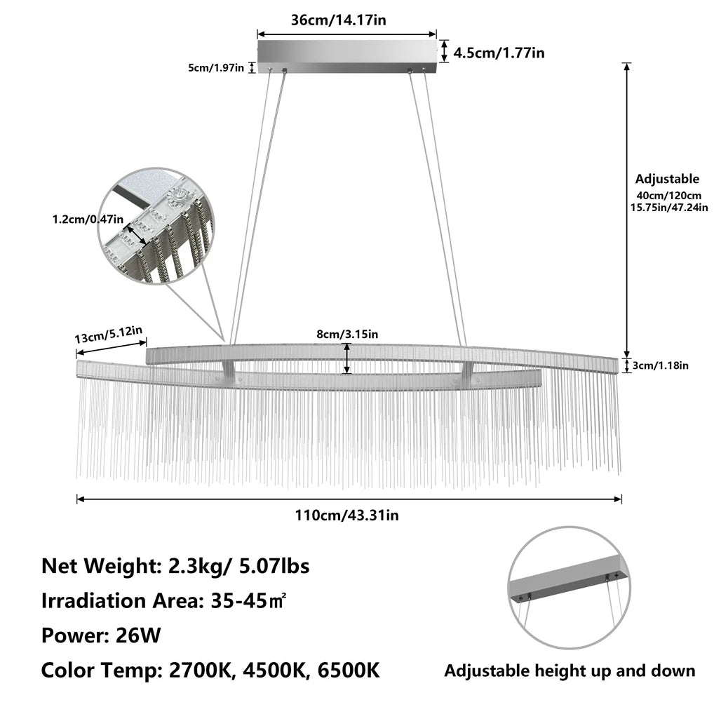 Modern Crystal Chandelier Dining Pendant Dimmable Led