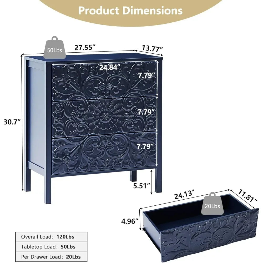 Abo Luxury 3 Drawer Dresser Bedroom Storage Chest Unit