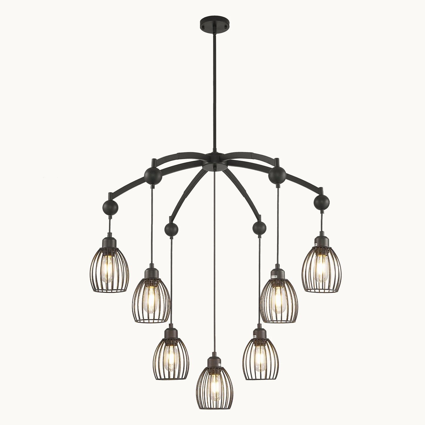 Industrial Adjustable Farmhouse Chandelier With Metal Cage Pendant Light