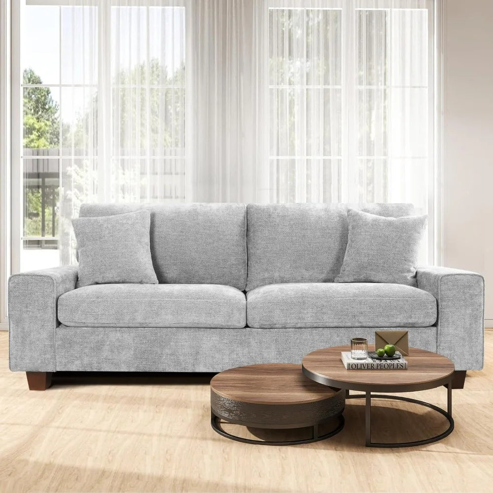 Chenille Sofa Three Seater For Small Spaces With Pillows