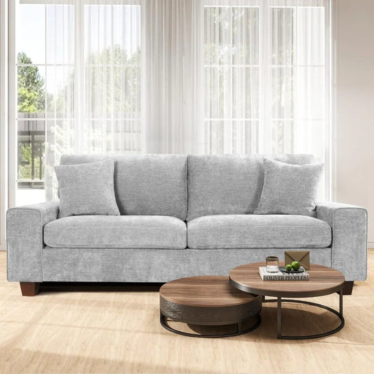 Chenille Sofa Three Seater For Small Spaces With Pillows