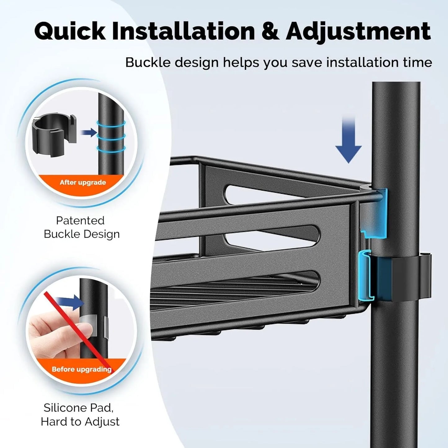 Hign-concerned Corner Shower Caddy With 4 Tier Tension Pole Rustproof