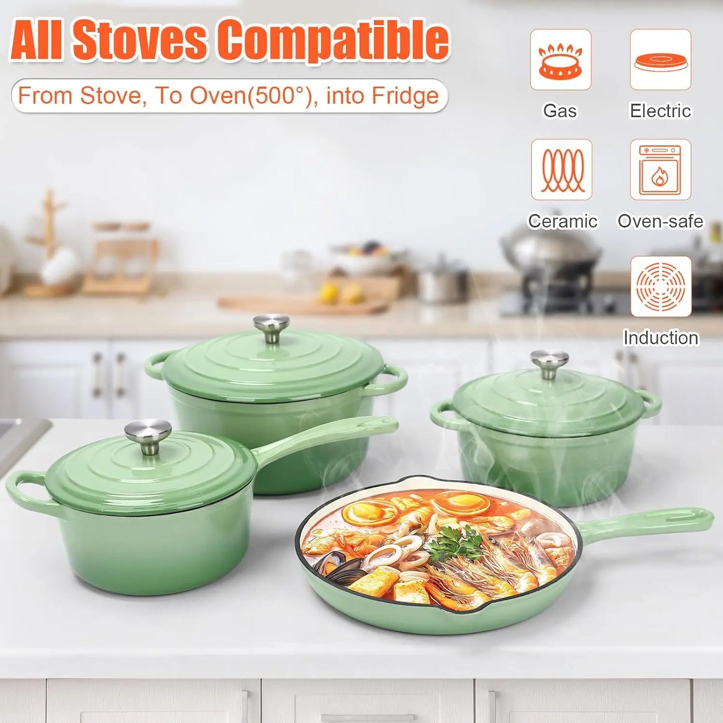 Nonstick Enameled Cast Iron Cookware Set 7 Pcs With Lids