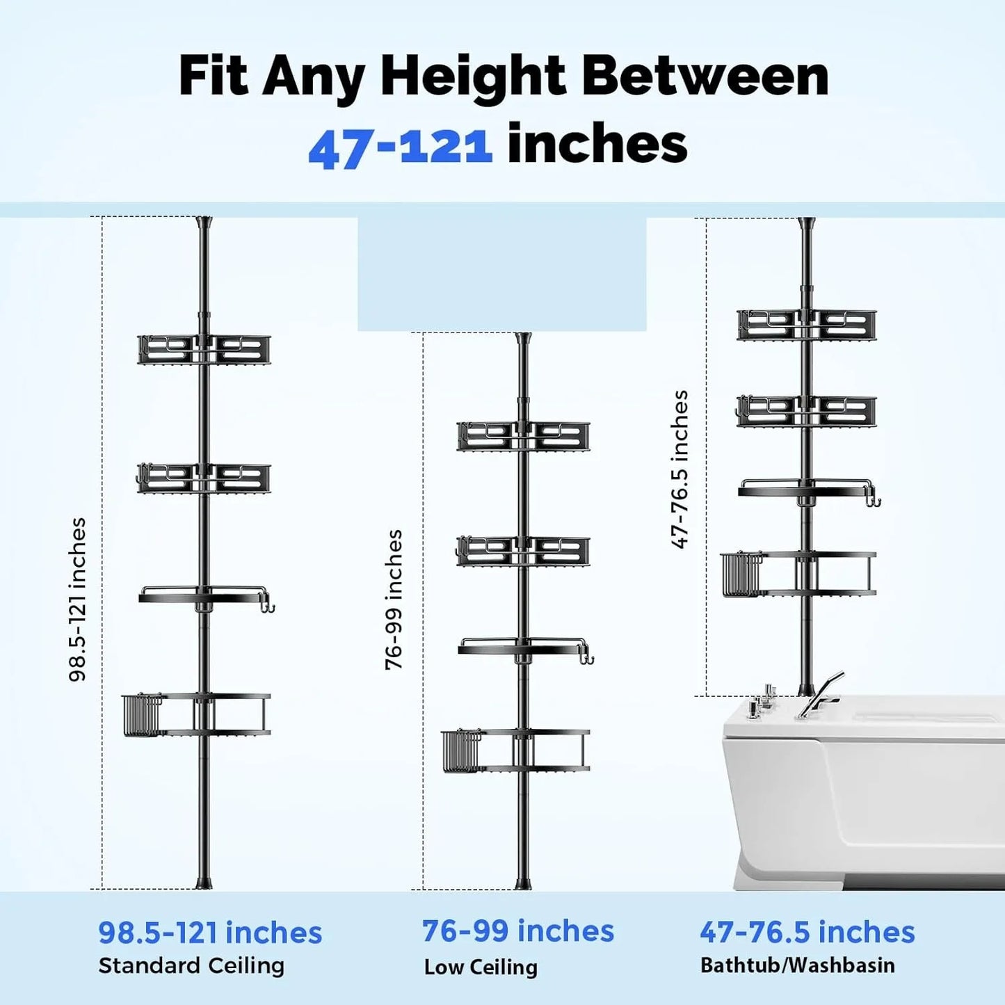 Hign-concerned Corner Shower Caddy With 4 Tier Tension Pole Rustproof