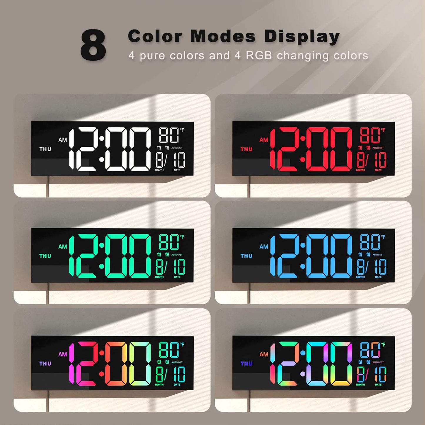 16 Inch Digital Wall Clock With LED Display RGB Color Alarm