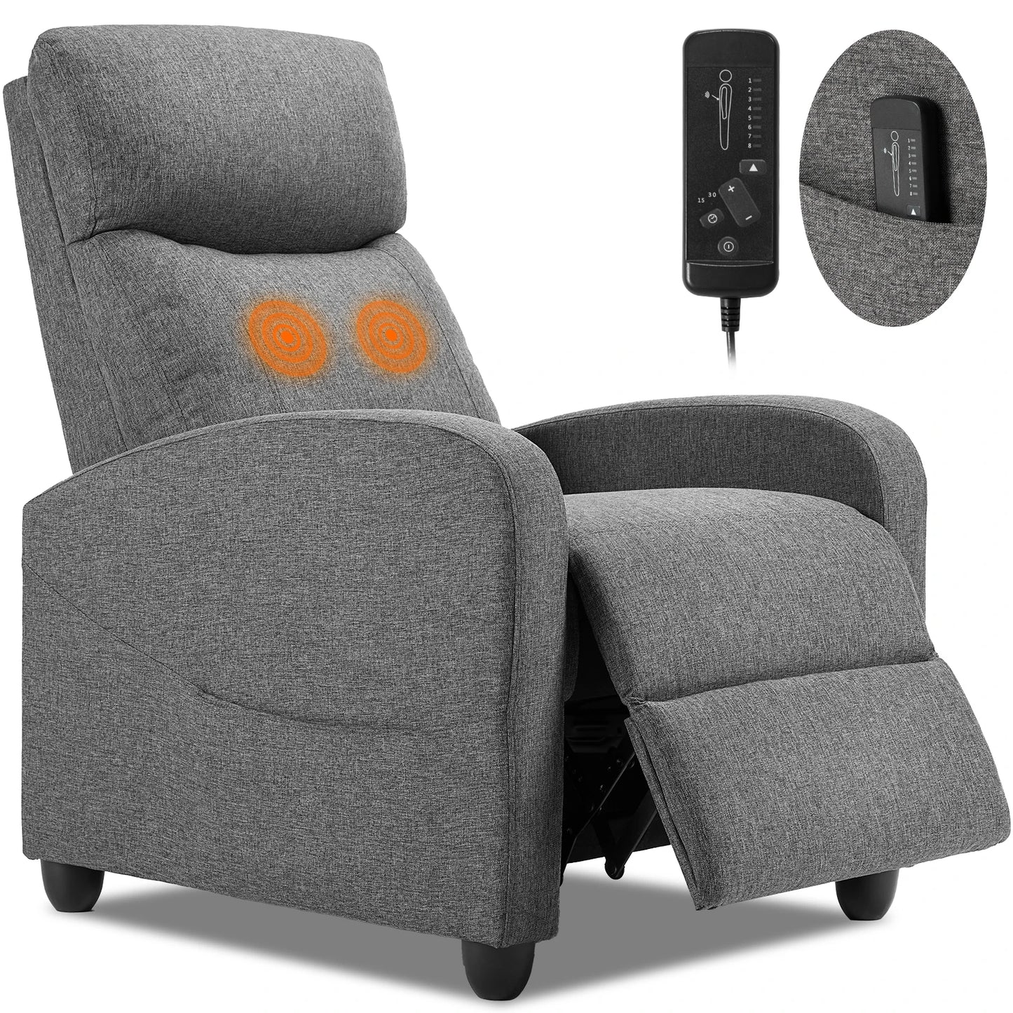 JHK Recliner Chair Massage Sofa With Lumbar Support Grey