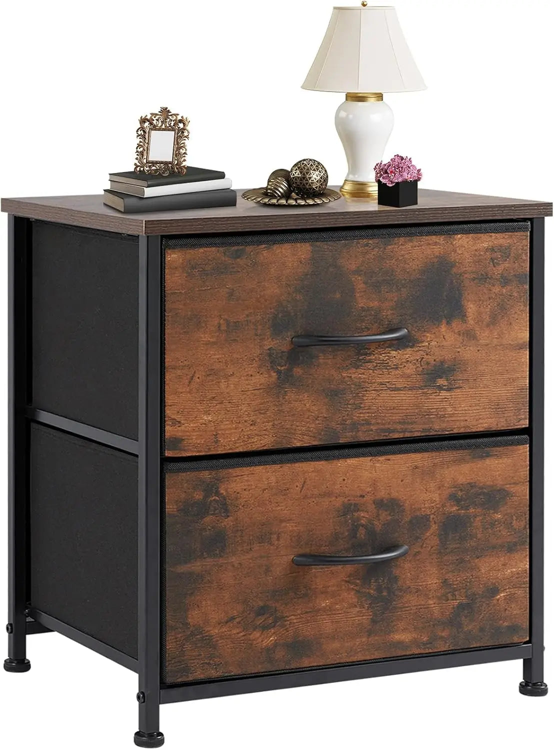 Morocco Style Nightstand 20 Inch Tall Black Fabric Drawers