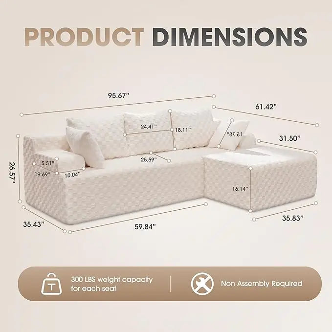 Modular L Shaped 3 Seat Sectional Memory Foam Storage Sofa