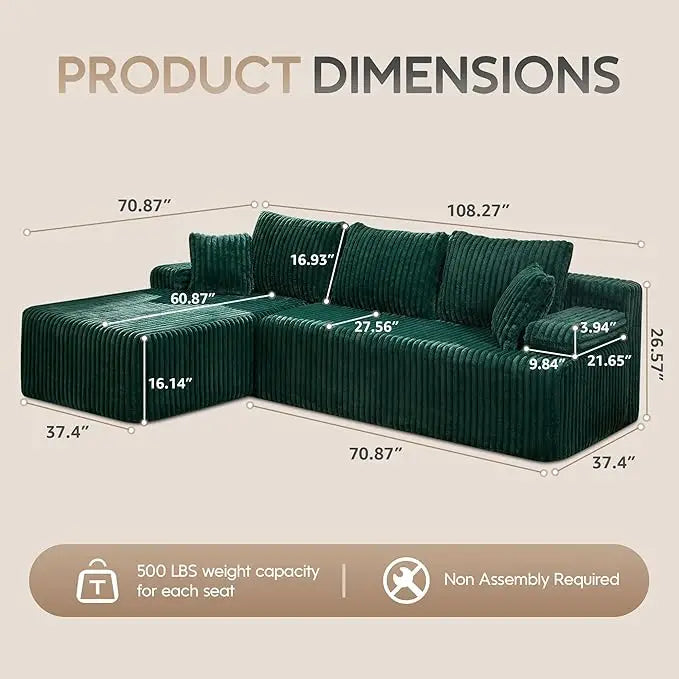 Modular L Shaped 3 Seat Sectional Memory Foam Storage Sofa