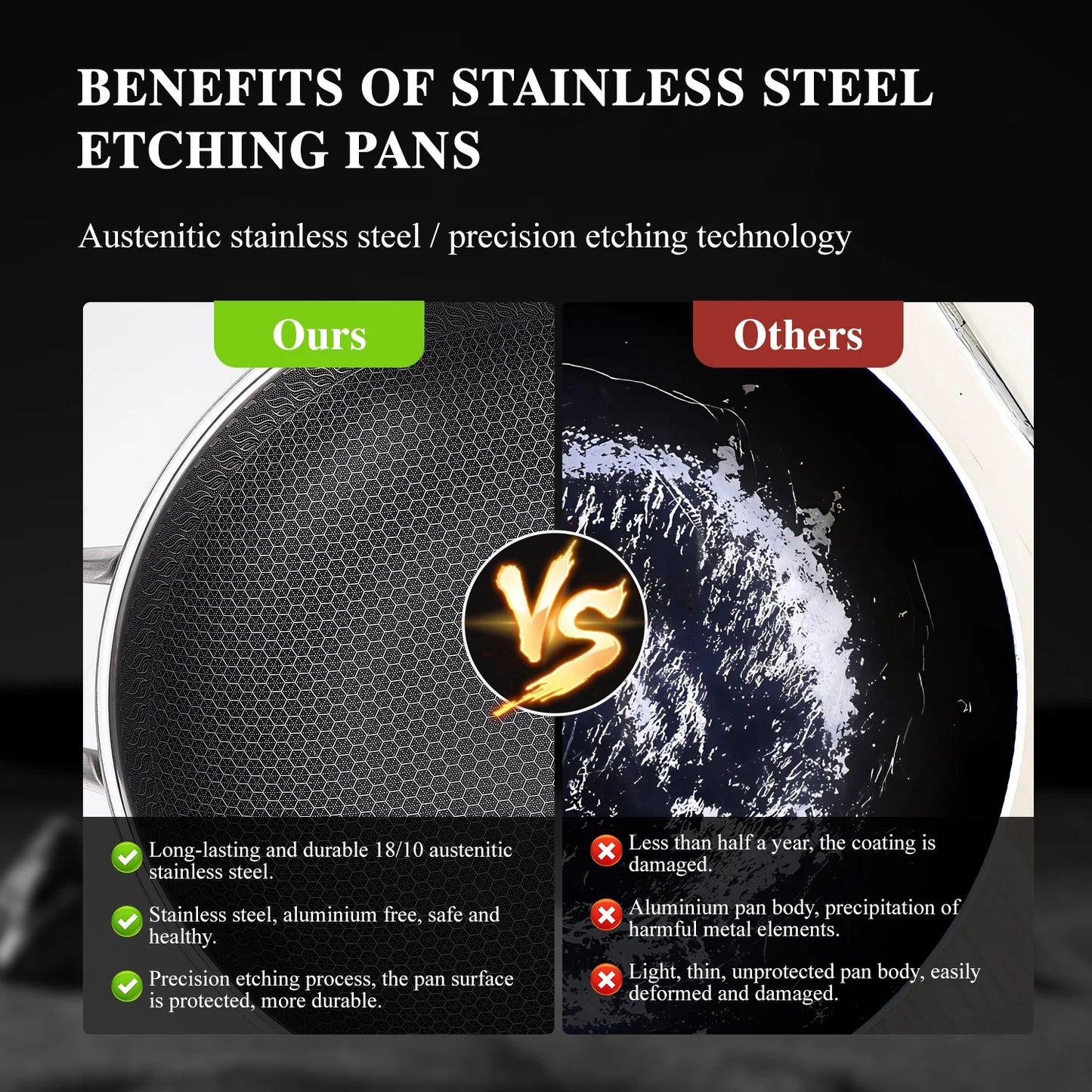 Hybrid 13 Inch Wok Pan With Lid PFOA Free Stainless Steel