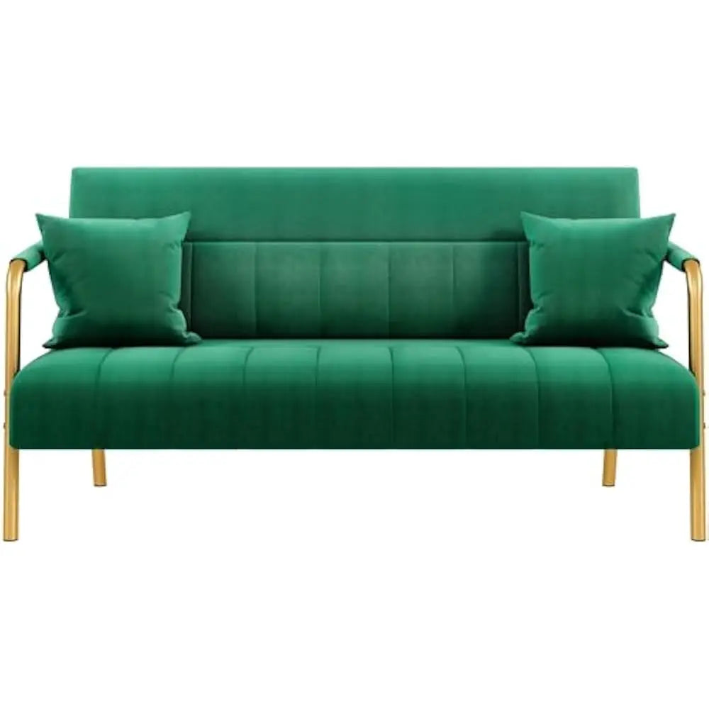 Luxurious Velvet Sofa 56 Inch With Gold Tone Metal Arms
