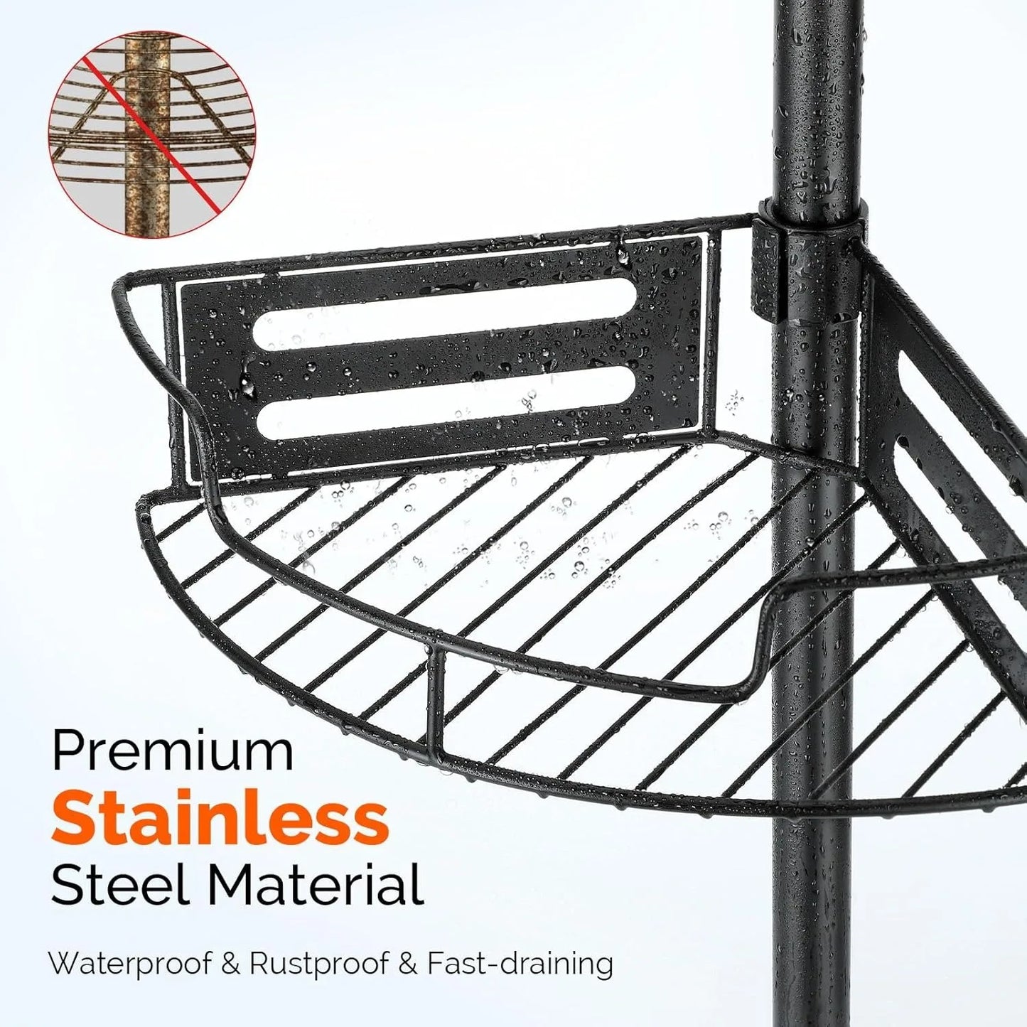 Hign-concerned Corner Shower Caddy Tension Pole 4-Tier Rustproof Organizer