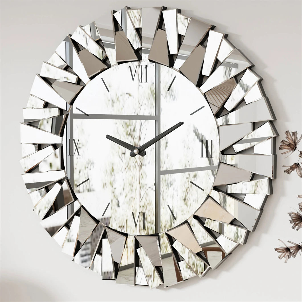 Large Wall Clock 3D Mirrored Sunburst 32 Roman Numeral