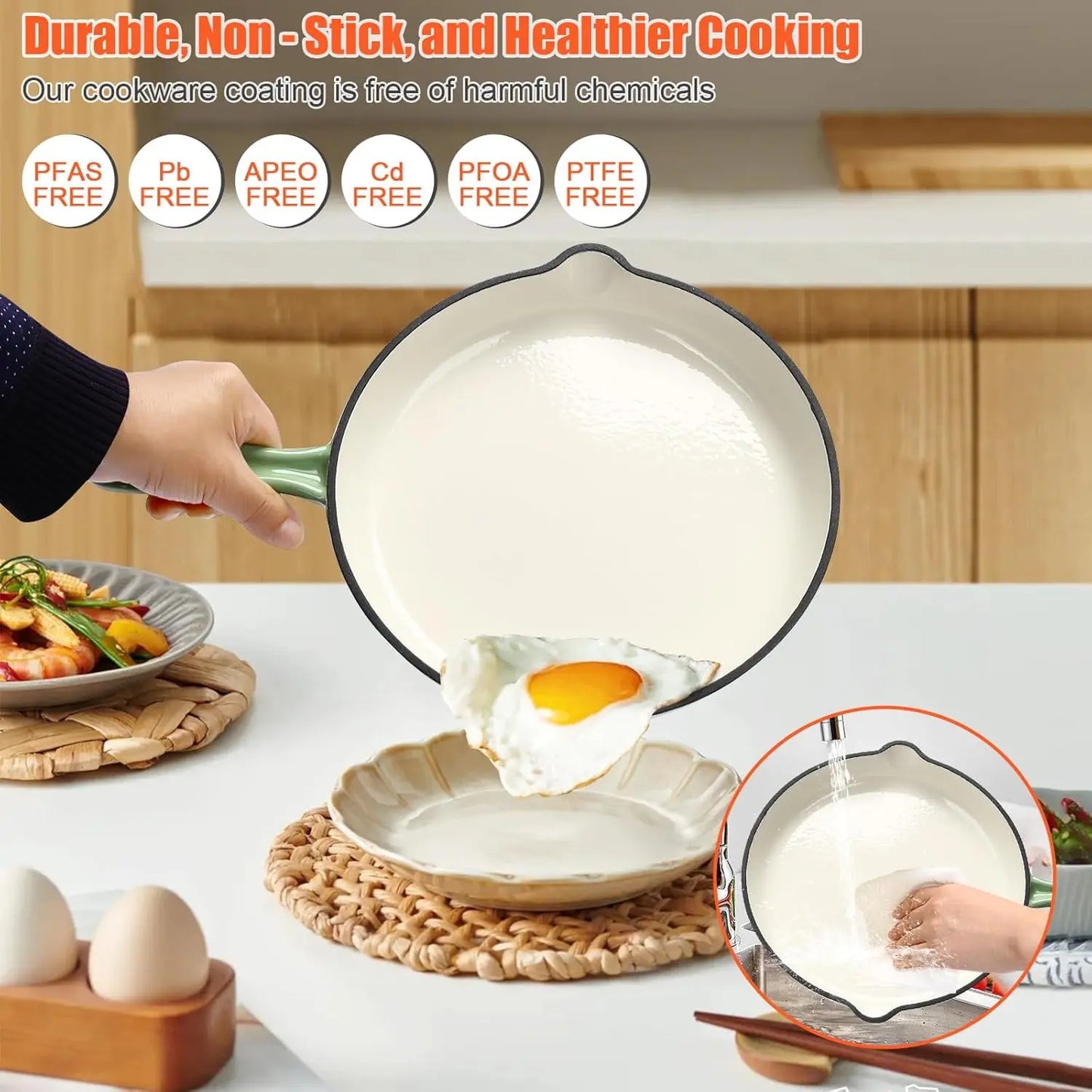 Nonstick Enameled Cast Iron Cookware Set 7 Pcs With Lids