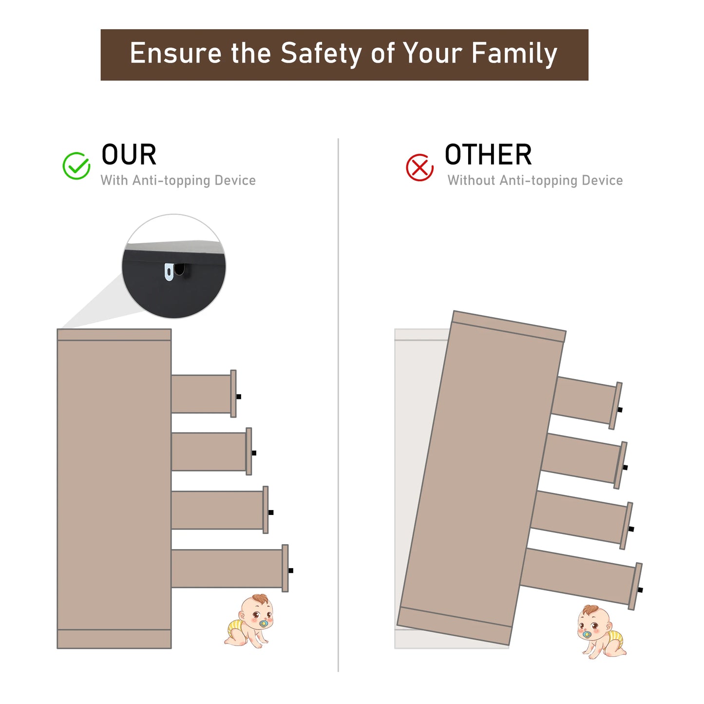 QiaoShiRen Seven Drawer Dresser for Bedroom High Gloss