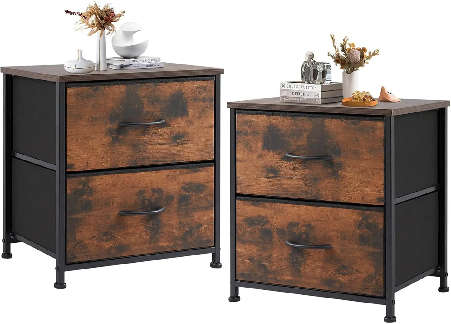 Morocco Style Nightstand 20 Inch Tall Black Fabric Drawers