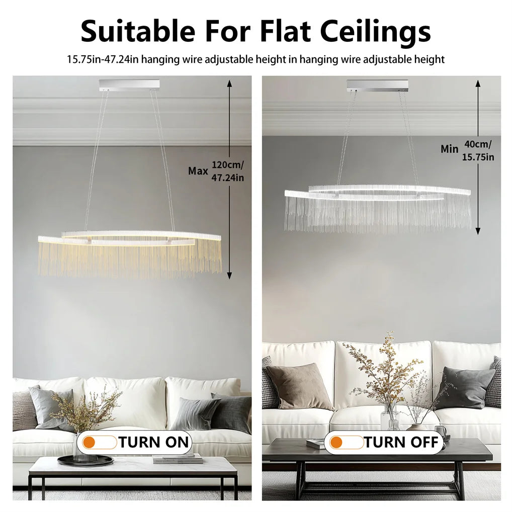 Vrygle Modern Crystal Chandelier Pendant Light Dimmable LED Tassel Chain