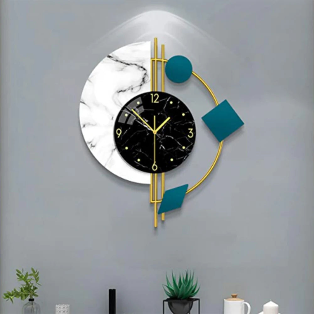 Silent Marble Semicircle Wall Clock Quartz Gift Living Room