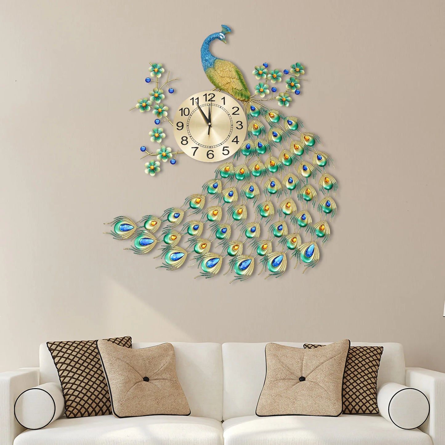 3D European Style Peacock Wall Clock Modern Decorative