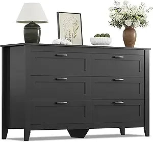 WLIVE Wood Dresser For Bedroom With Six Drawers Large
