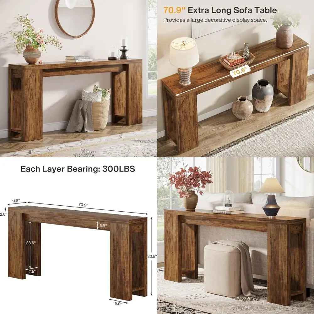Extra Long Farmhouse Console Table For Sofa Living Room