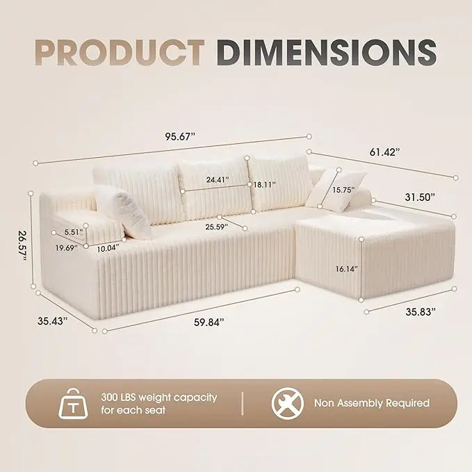 Modular L Shaped 3 Seat Sectional Memory Foam Storage Sofa