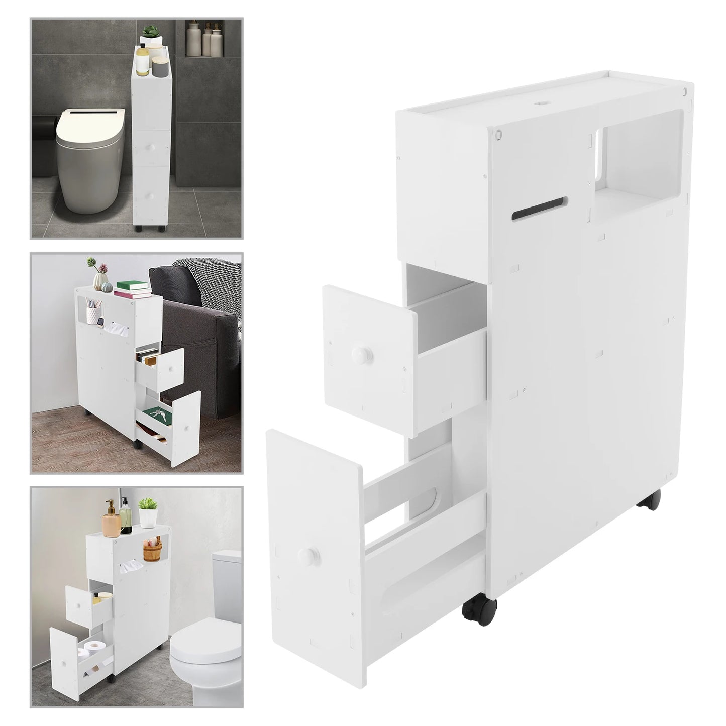 White Bathroom Storage Cabinet With Drawer And Shelf