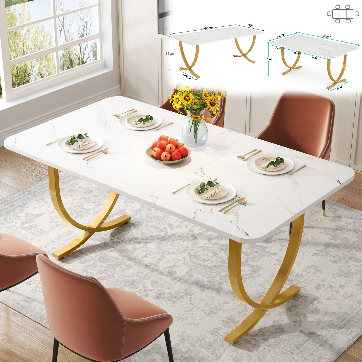 Tribesigns Dining Table For 4 To 6 With Faux Marble Top