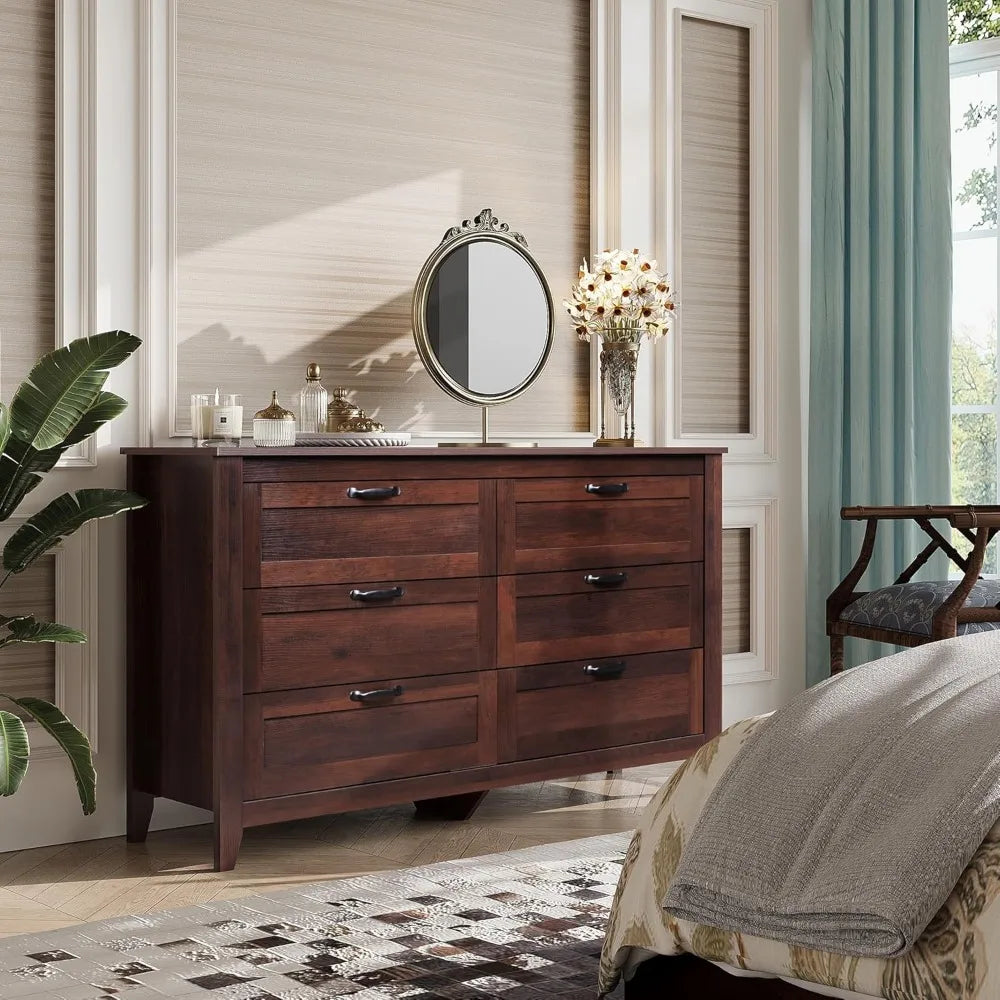 WLIVE Wood Dresser For Bedroom With Six Drawers Large
