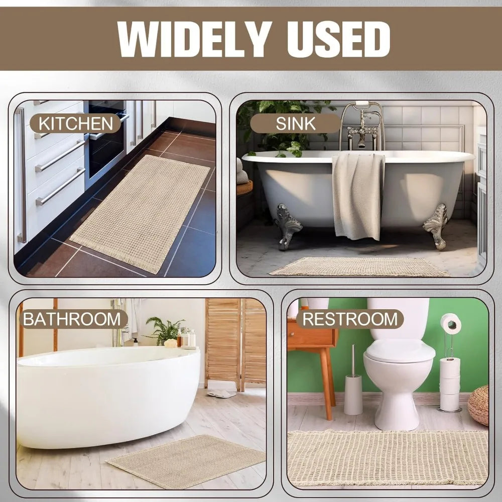 4 Pcs Waffle Bath Mats Non Slip Quick Dry Bathroom Rugs