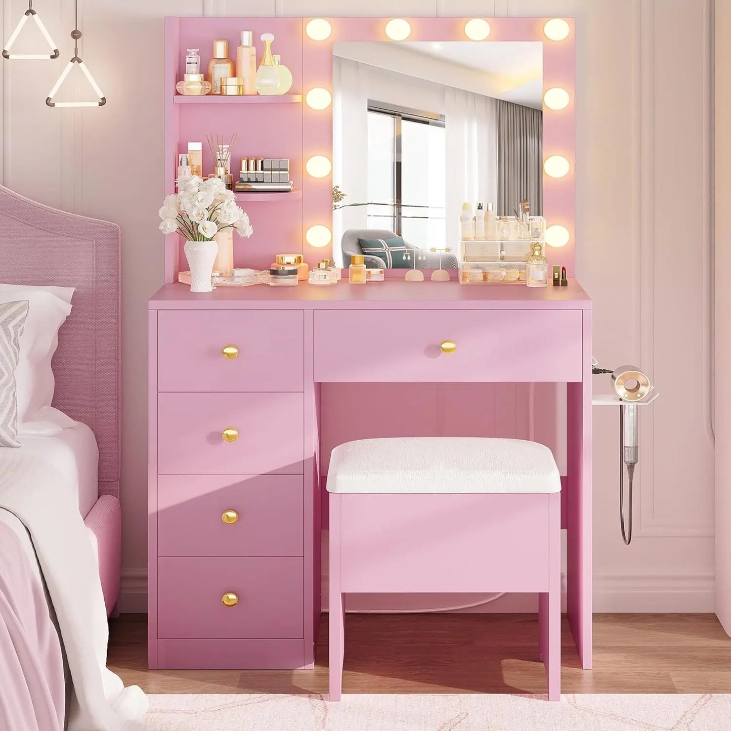 IRONCK Vanity Desk With Mirror And Lights Dressing Table