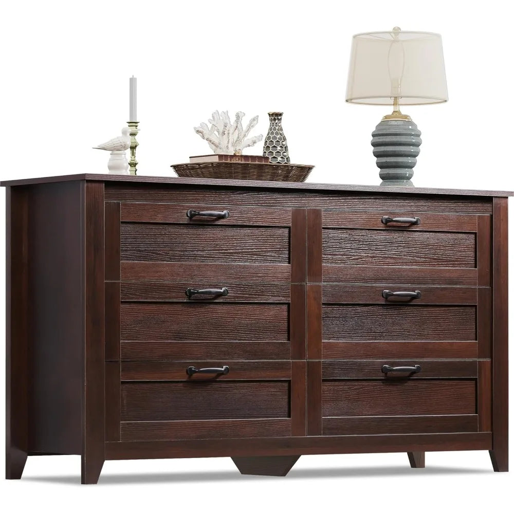 WLIVE Wood Dresser For Bedroom With Six Drawers Large