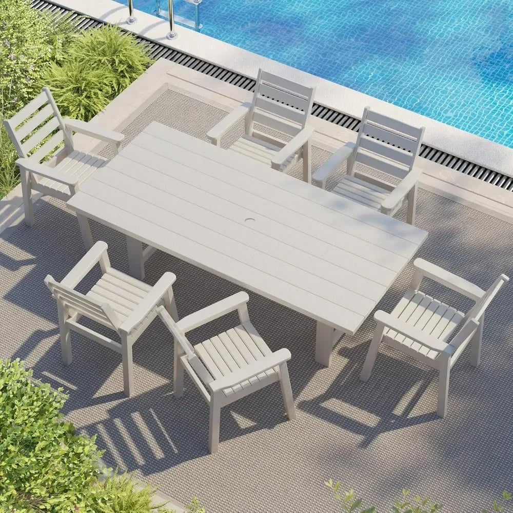 HDPE Outdoor Dining Table Set With Six Chairs 71 Inch