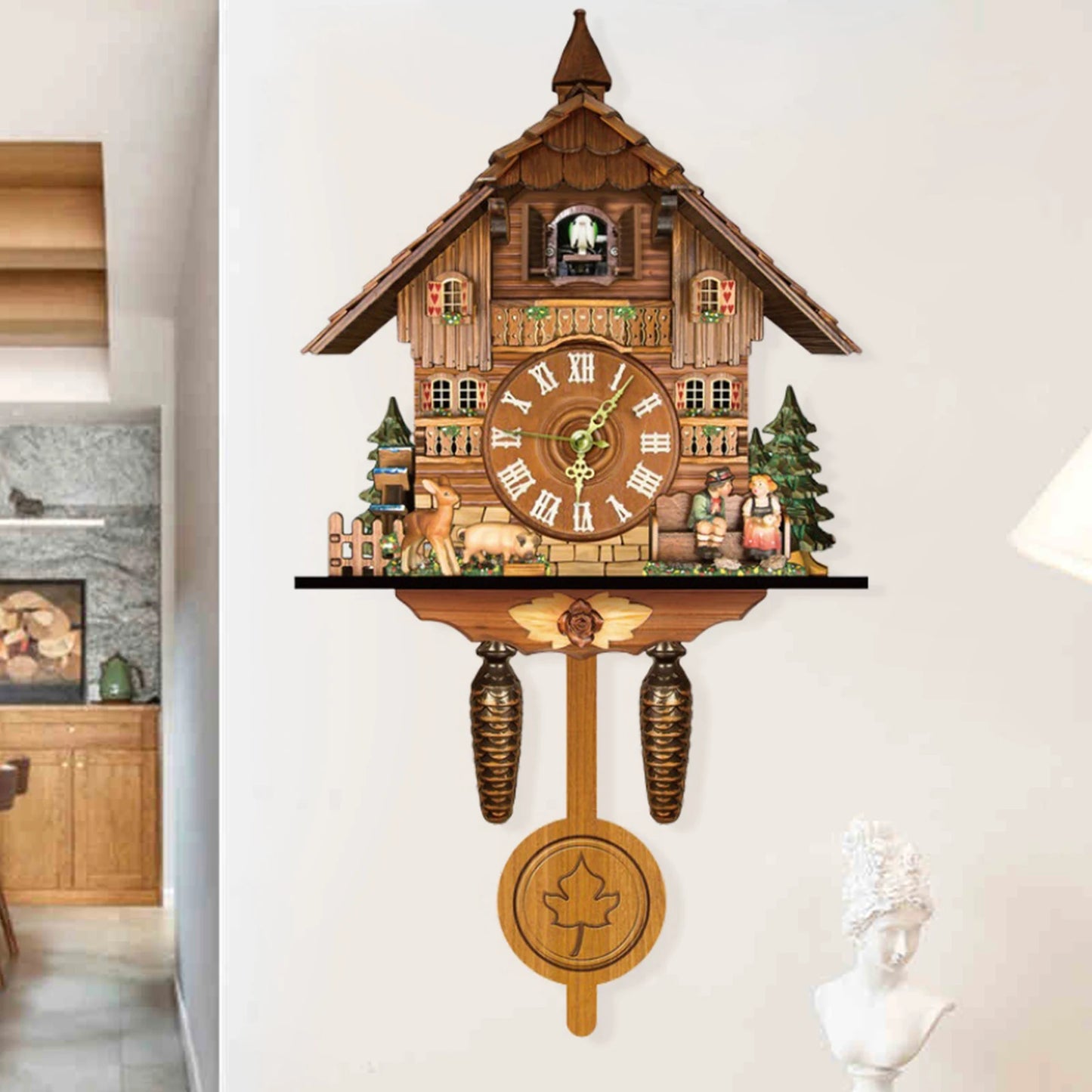 Cuckoo Clock Wall Mount Bird Clock Wood Living Room