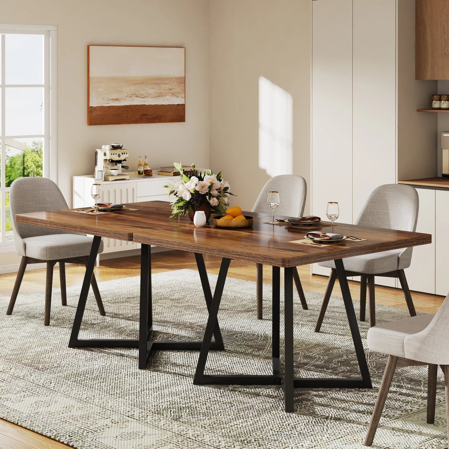 Tribesigns Square Dining Table For 4 Industrial Metal Base
