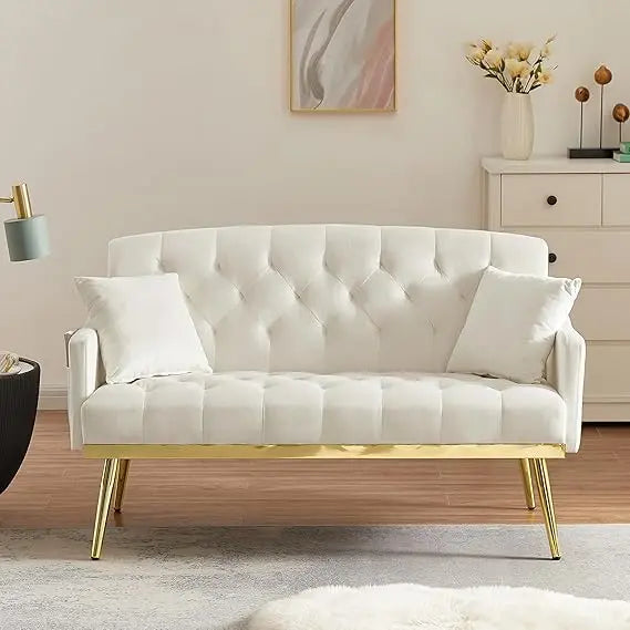 55 Inch Velvet Loveseat Sofa With Gold Metal Legs Tufted