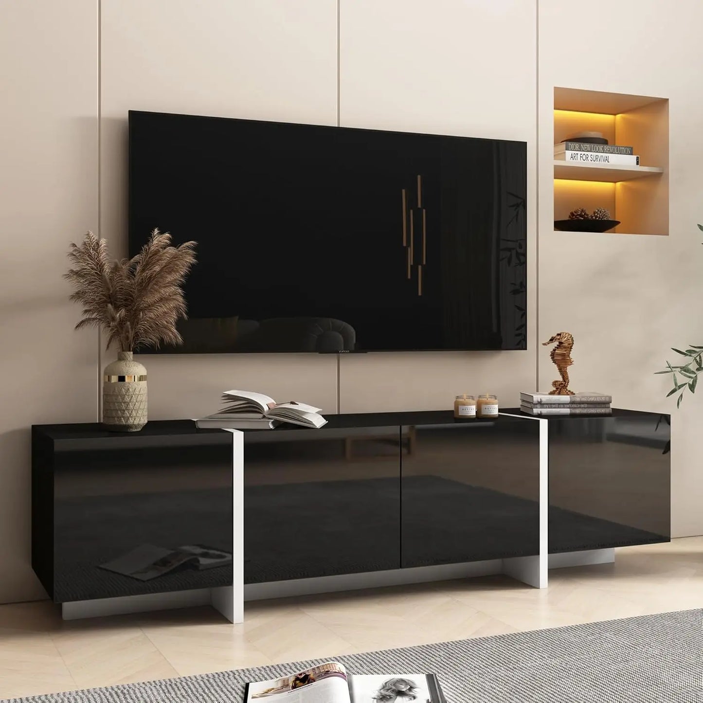 Modern White TV Stand For 65 70 75 Inch TVs With Storage