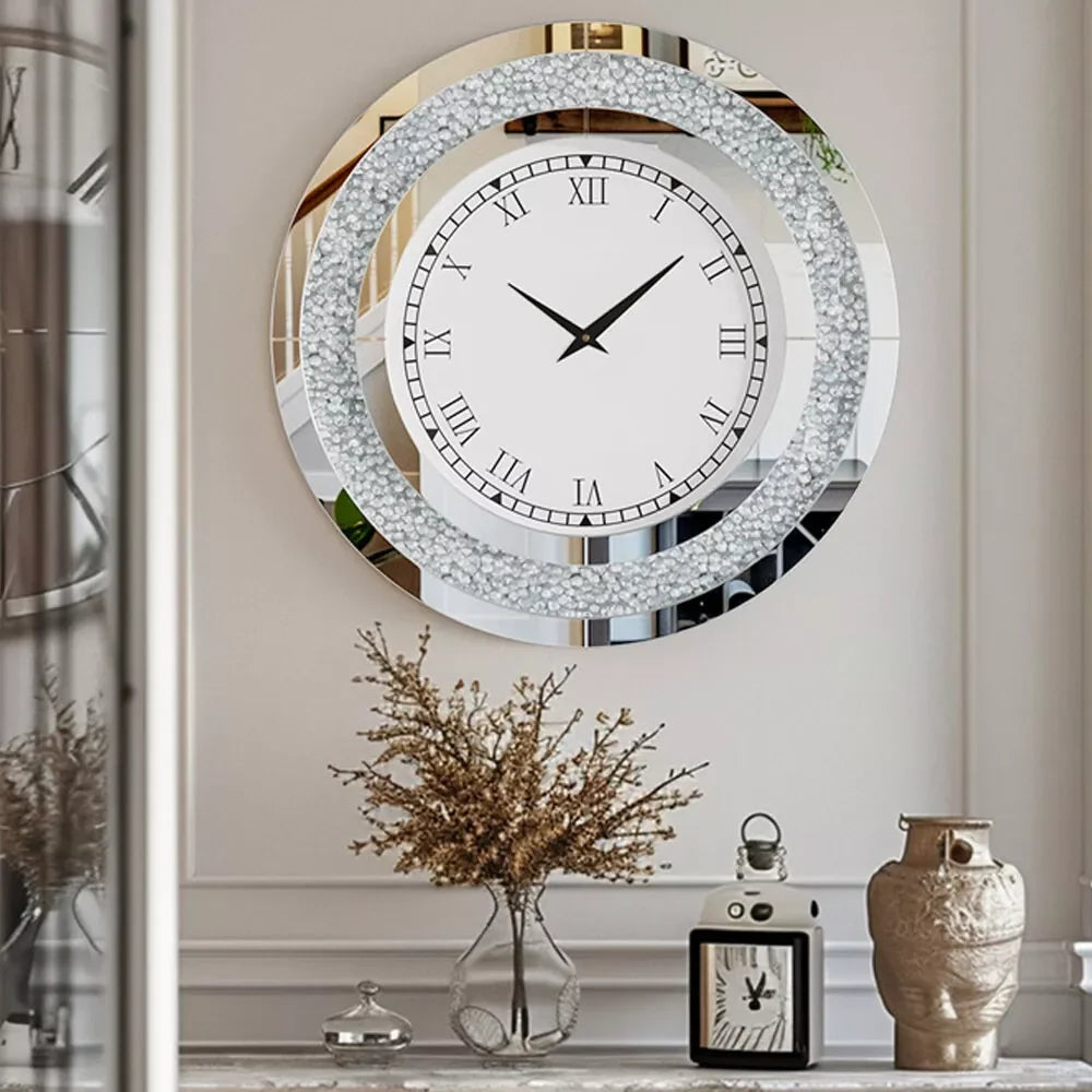 Luvodi 32 Inch Modern 3D Wall Clock Crystal Roman Numerals