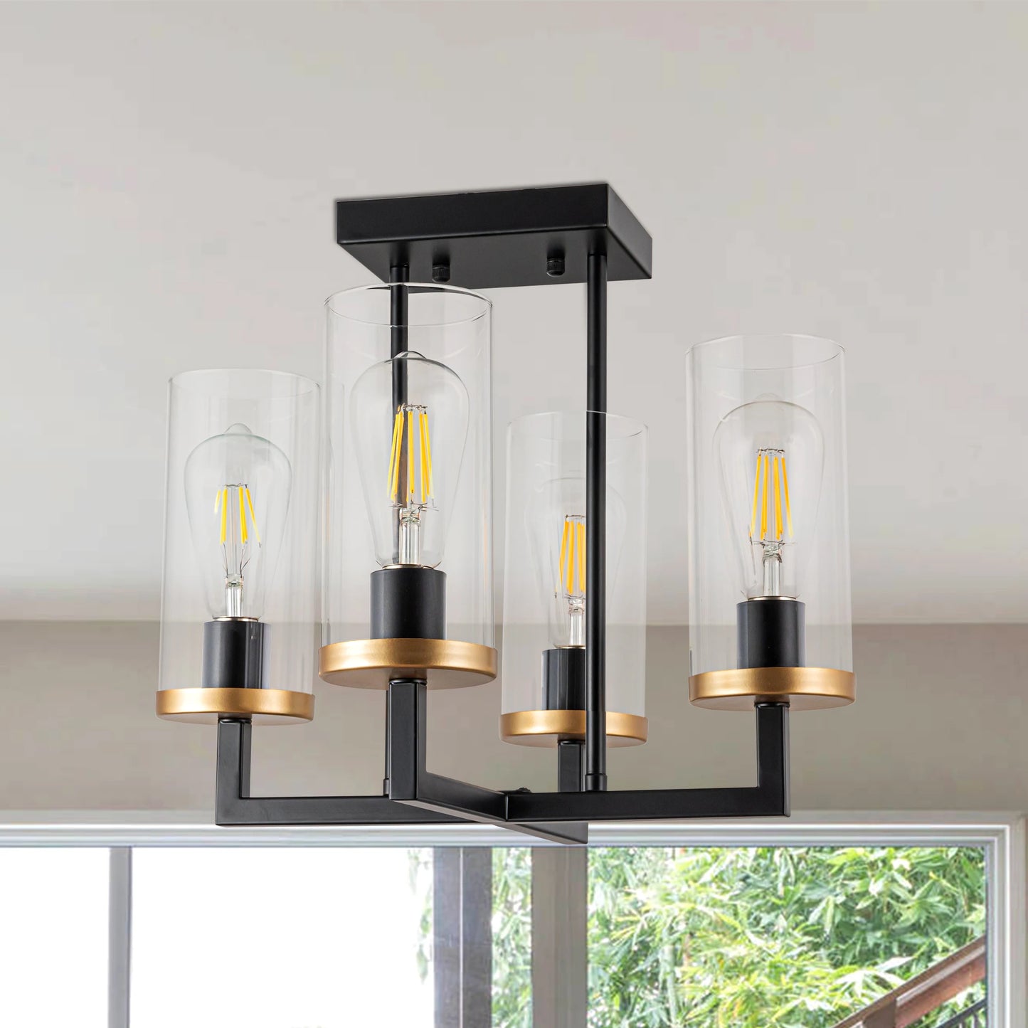 4 Lights Sleek Black Foyer Chandeliers For Kitchen Island