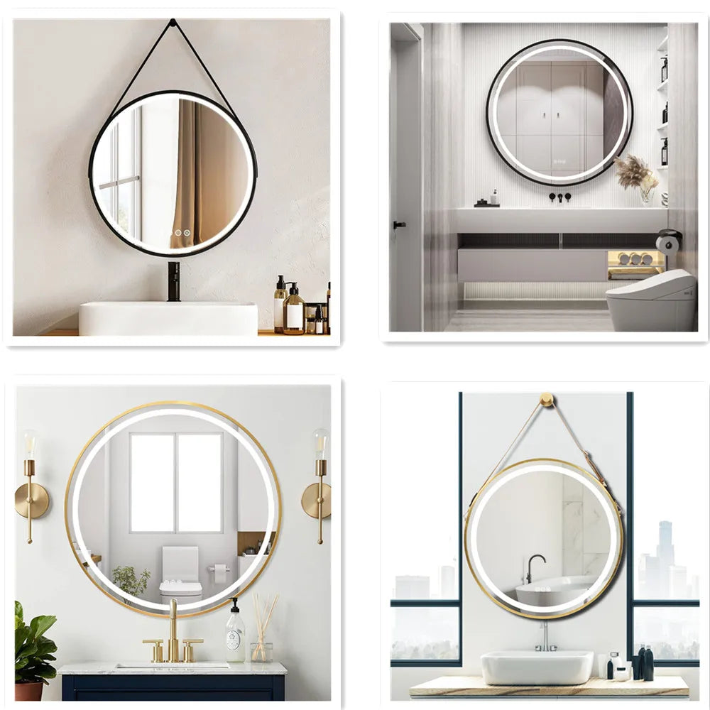 LUVODI Round Dimmable Fogless Mirror With Black Gold Frame
